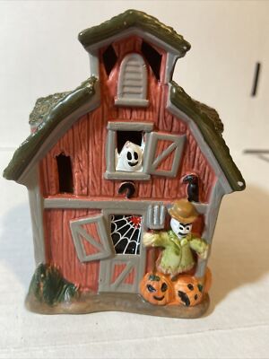 Haunted Barn House Figurine Halloween Porcelain 4  Pumpkin Ghost SpookySeasonal