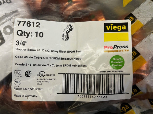 Viega Pro Press 3/4" Copper 45ยฐ Elbow 10 pcs
