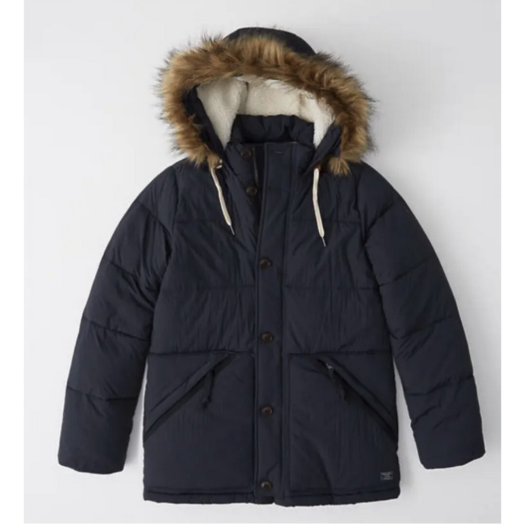 ABERCROMBIE FITCH ULTRA SHERPA PUFFER JACKET NAVY BLUE MEN'S
