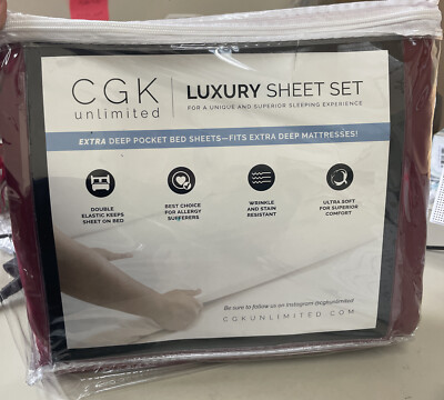 CGK Unlimited Luxury King 21in Sheet Set Maroon- New