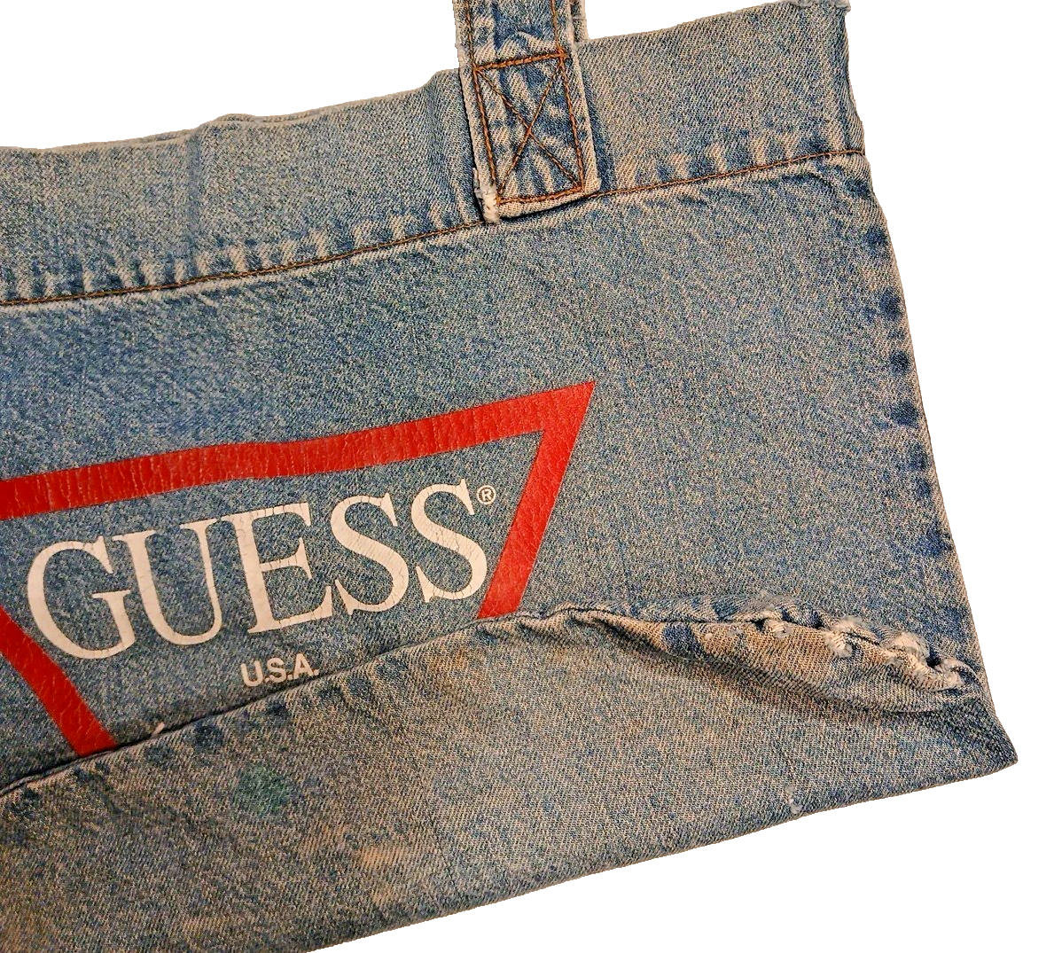 VINTAGE GUESS JEANS Denim Stone Wash TOTE Bag Purse Dated