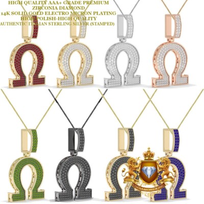VVS1D 3.50 CT. Real Silver Greek letter Alphabet Sign Symbol Omega Pendant Charm