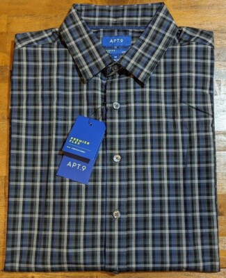 APT. 9 PREMIER FLEX SLIM FIT PLAID LONG SLEEVE BUTTON SHIRT Men's Medium M NWT 