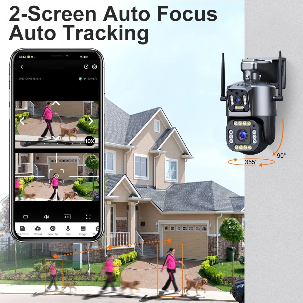 Wifi Security 4MP+4MP Wireless Camera PTZ Home Outdoor Surveillance 2-way Audio
