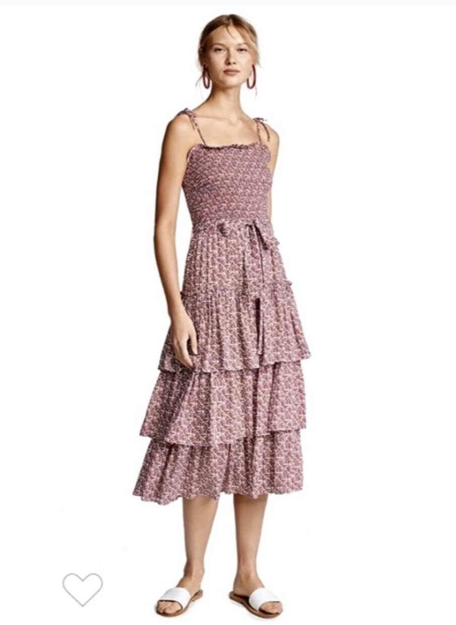 Abito a strati Tory Burch Wild Pansy con volant. Taglia S. Nuovo con etichetta. Vendita al dettaglio $358