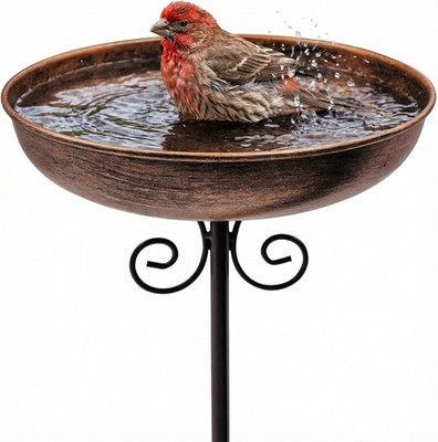 10 Inch Small Metal Bird Bath With Stake Outdoor Garden YardLawnDecor 0.4 Gallon