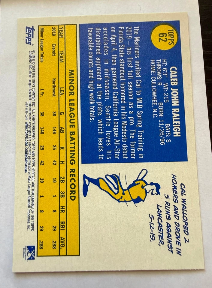 CAL RALEIGH - 2019 Topps Heritage Minor League #62 (2) Card Lot - Image 4 of 4