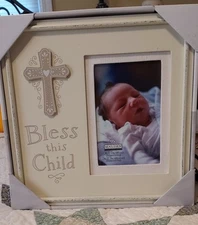 NEW Bless This Child Baptism Frame Use Has 4x6 Or 5x7 Photo