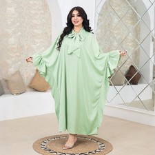 Elegant Women Muslim Abaya Dress Flounce Hem Long Gown Maxi Kaftan Islamic Robe