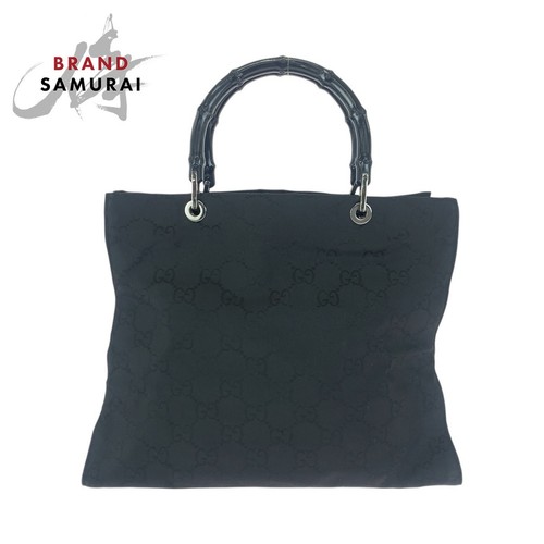 Gucci Bamboo Handbag Black Silver Hardware Used From Japan