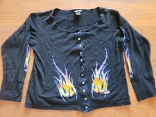 VTG Harley-Davidson Fire Flame Spectrum Snap Cropped Sweater Cardigan Size M