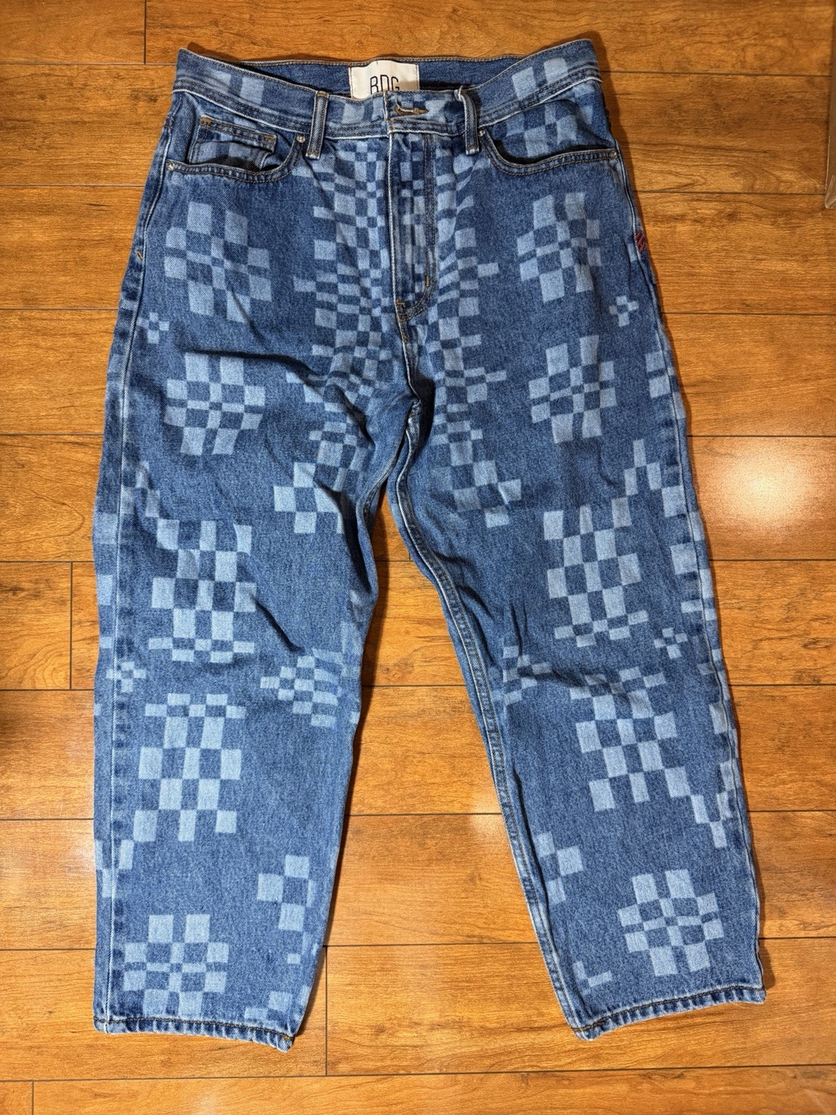 Urban Outfitters BDG Jeans Men's 32 x 30 Blue Denim Checkered Pockets Bow Fit