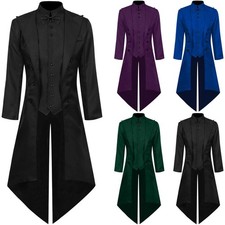 Victorian Mens Tailcoat Steampunk Gothic Halloween Party Jacket Stand Collar