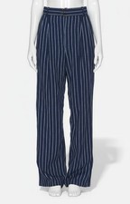 Polo by Ralph Lauren Women's Blue Striped Evan Wide-Leg Belted Pants Size 12