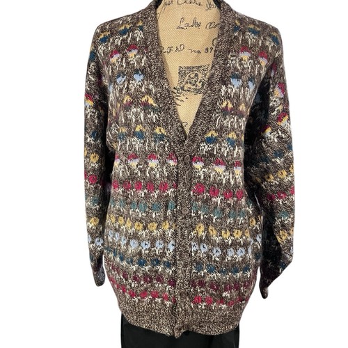 LAM Sz XL Alpaca Cardigan Fair Isle Long Sleeve Academia Old Money Professor - Picture 1 of 10