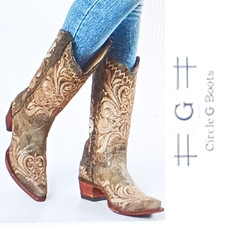 Corral Circle G Embroidered Western Boot Brown Distressed Leather 6.5M