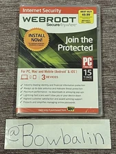 Webroot SecureAnywhere Internet Security Program Full Version for PC & Mac - New