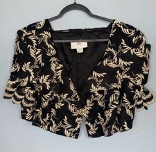 Vintage ASPEED Evening Formal Jacket Bolero L Embroidered Black Gold Rhinestone