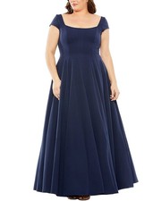 Mac Duggal Plus Cap Sleeve Square Neck Ball Gown Women's Blue 16W