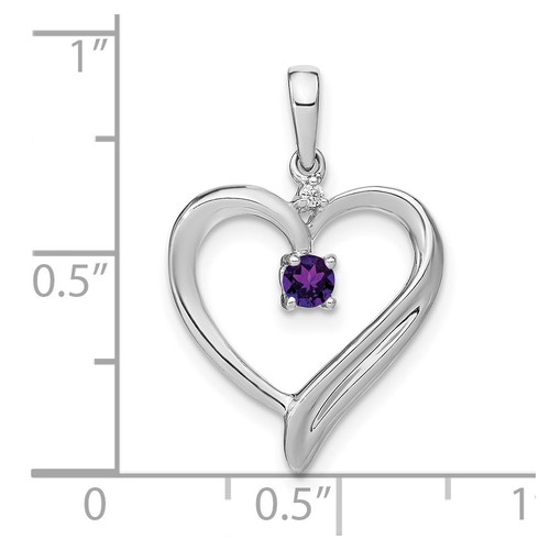 14k White Gold Amethyst and Diamond Heart Pendant Perfect Gift for Her - Picture 3 of 4