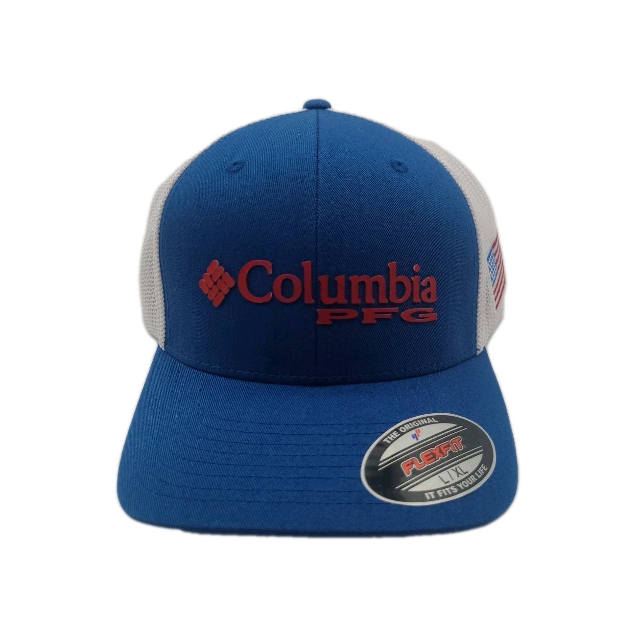 Columbia PFG Mesh Ball Cap with USA Flag Logo - L/XL Blue NWT