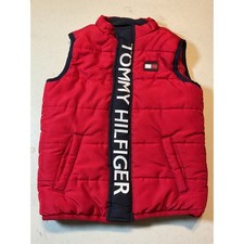 Tommy Hilfiger Kids Red Puffer Vest Navy Blue Logo Quilted Outerwear 4T RN130323
