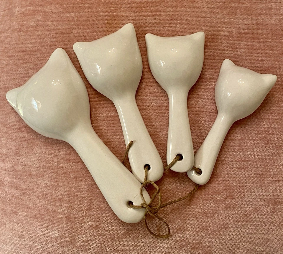 Cat Shaped Ceramic Measuring Spoons Set of 4 White&Gold Cat Lover Gift - Image 2 of 4