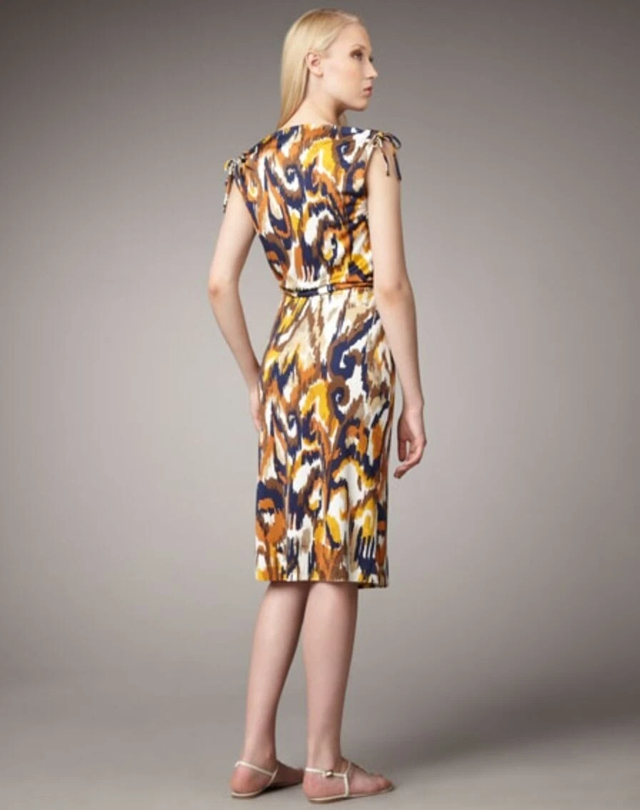 Abito nuovo con etichette Tory Burch Verde XS Matmi seta Ikat midi tubino resort collo cappuccio