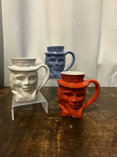 Lot (3) Vintage Frankoma 1976 Uncle Sam  Coffee Mug Red White Blue