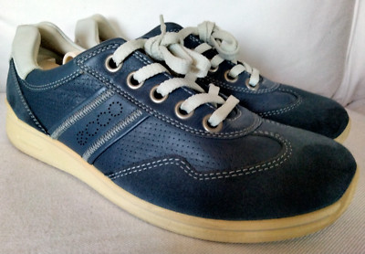 ECCO Mobile II Leather Suede Sneakers Blue Women's Size 7.5 / EU 40