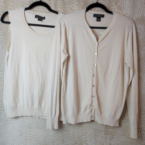 August Silk 2 Piece Set Cardigan And Tank Top Size XL Beige Cream Button Up - Picture 1 of 20