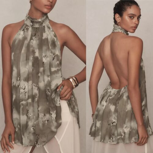 By Anthropologie Women’s Size Large Green Floral Print Halter Flowy Tank New - Picture 9 of 9