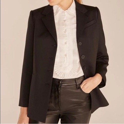 Blazer Rebecca Taylor de lana satinado negro talla 16 - Imagen 3 de 16