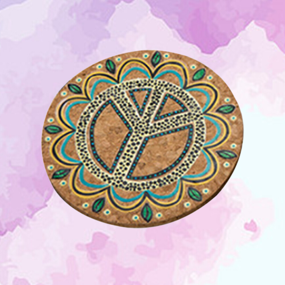 1 Pc Round Natural Cork Coasters Heat Resistant Patterned Mats Tabletop