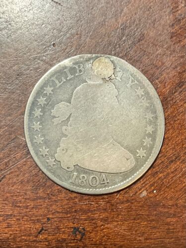 1804 DRAPED BUST QUARTER VERY TOUGH FIRST YEAR TYPE COIN GOOD DETAILS PLUGGED - Picture 1 of 2