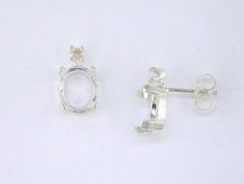 Oval 4 Prong Cabochon with Accent Earring Setting Sterling Silver