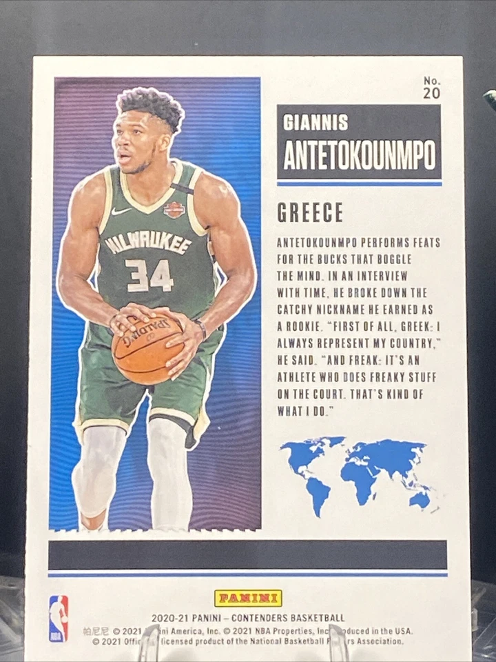 2020-21 Panini Contenders GIANNIS ANTETOKOUNMPO #20 International Insert Bucks  - Image 3 of 3