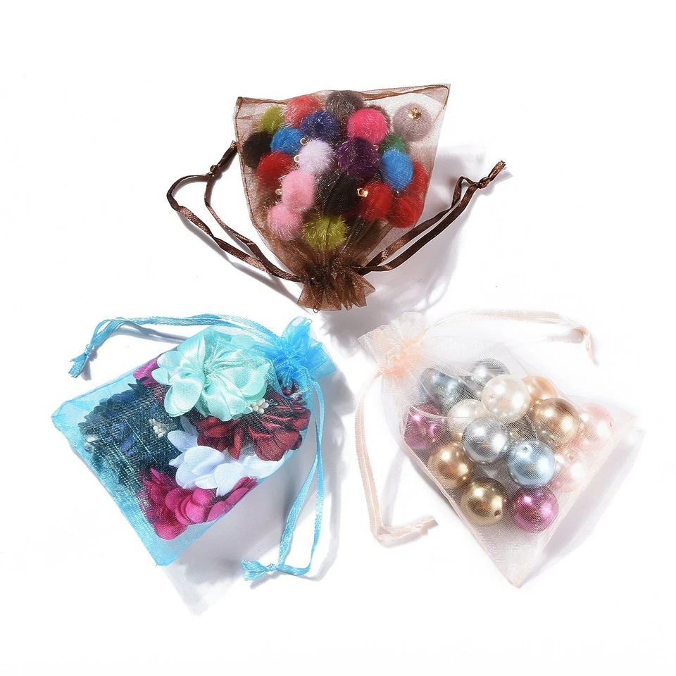 100x Mixed Color 12x9cm Premium Organza Wedding Favour Gift Bags Jewelry Pouches - Image 3 of 4