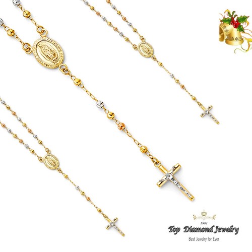 14K Solid Tri Color Gold Our Lady of 