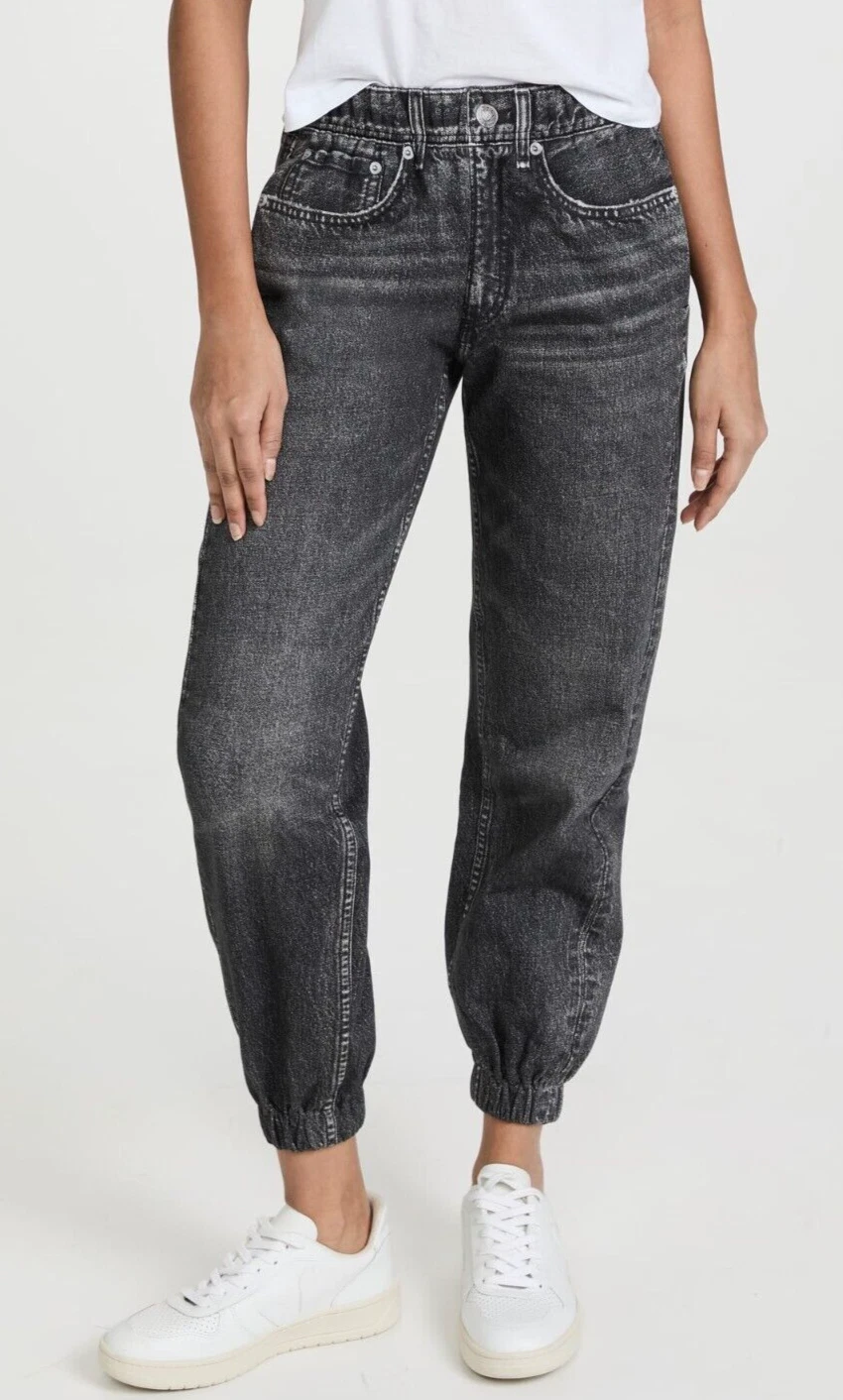 $225 NWT RAG & BONE SzXS MIRAMAR HI-RISE PULL-ON PRINTED TERRY JOGGER MAGIC BLAC