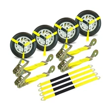 VULCAN Economy Car Tie Down Kit with 4 Lasso Straps, 4 Snap Hook Ratchets, an...