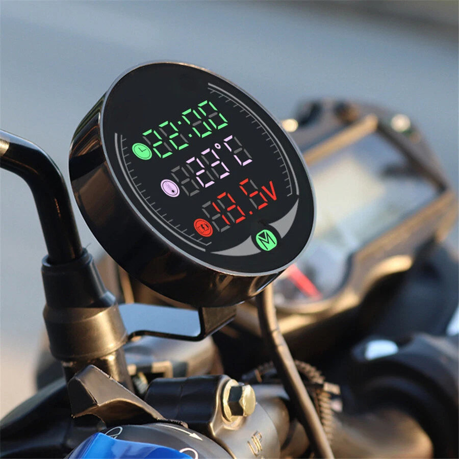 12V Digital Motorcycle Voltmeter Water Temp Gauge Clock 18mm Sensor Adapter Kit - Image 2 of 4