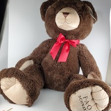 FAO Schwarz Teddy Bear Brown Plush Soft Stuffed Toy Red Ribbon 36" with Tags