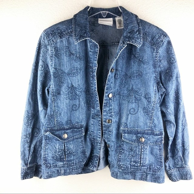 Alfred Dunner Vintage Denim Floral Jean Jacket 6P! | eBay