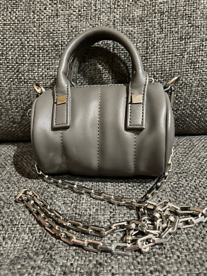 Maniere De Voir GRAY Leather Mini Clutch Purse with Silver Chain