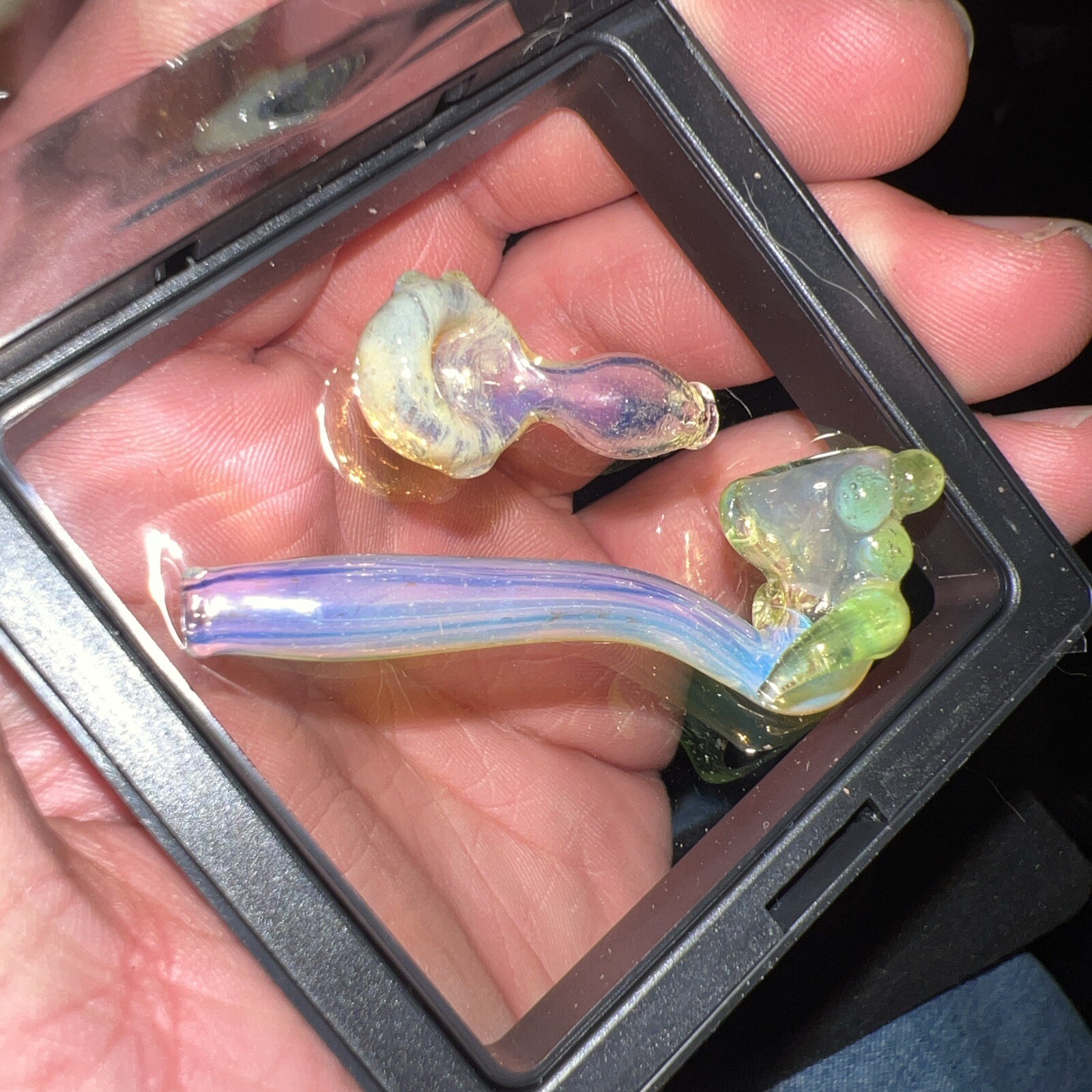 Heady Glass Art Mini Tabacco Pipe Set In Floating Display Case Sherlock UV Fumed