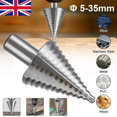 5-35mm Titanium Step Spiral Groove Conical Cone Drill HSS Bit Hole Cutter Tool.