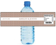 Square Pattern Mocha Brown Wedding Shower Engagement Party Water Bottle Labels