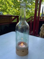 Besonderes Design-Windlicht, Weinflasche, Upcycling, Handmade, Eschenholz