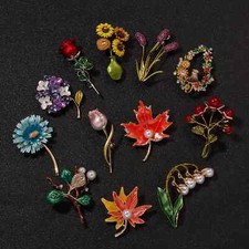 Fashion Plant Flower Leaf Enamel Alloy Pearl Rhinestone Brooches Pins for Women